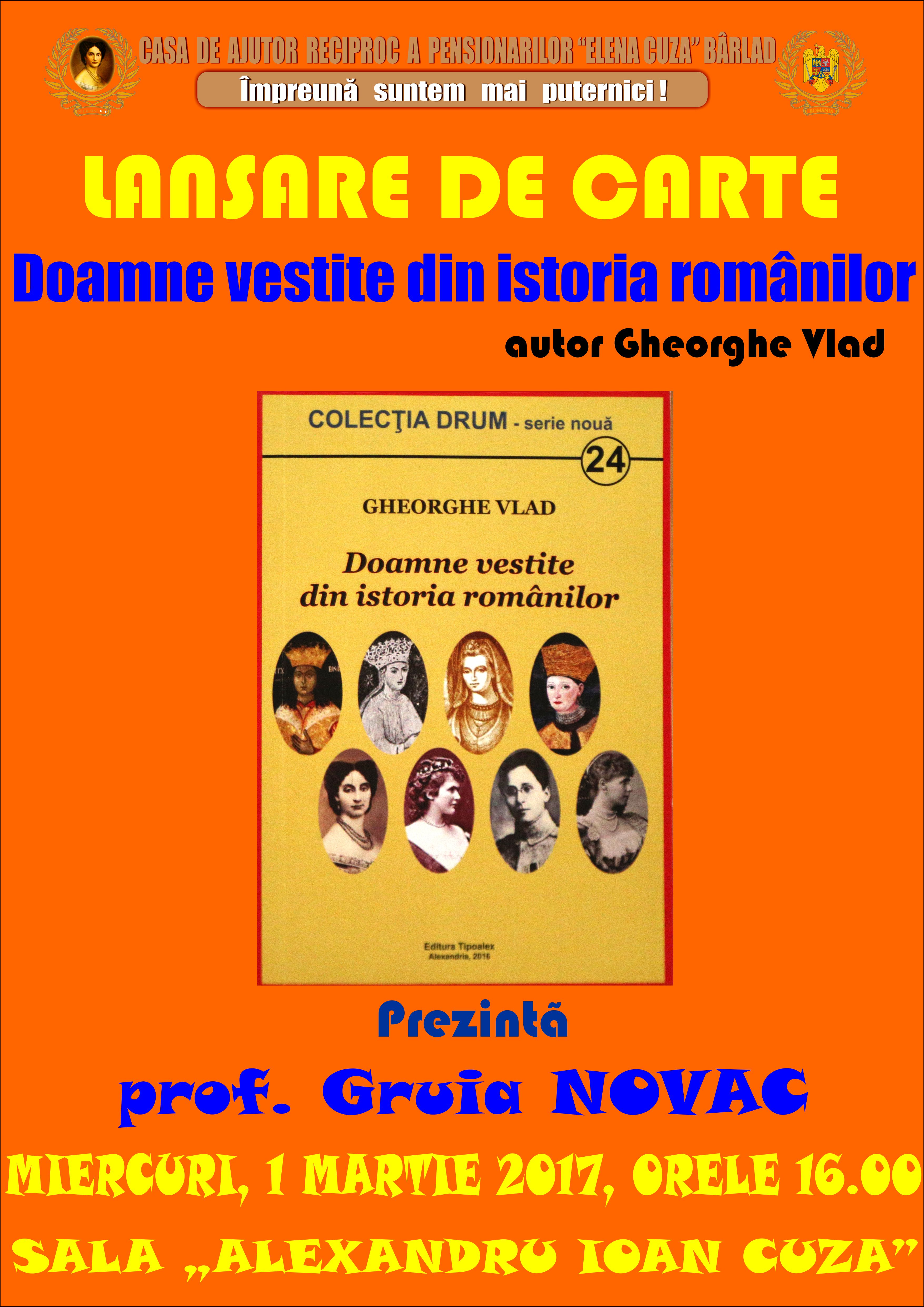 Lansare de carte: „Doamne vestite din istoria românilor”